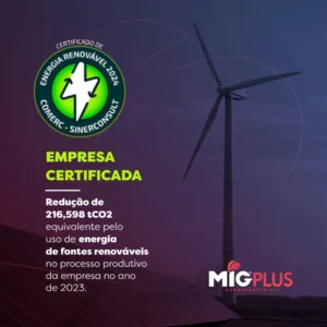 Mig-PLUS é Certificada por Uso de Energia Renovável e Reduz Emissões de CO₂ em 2023